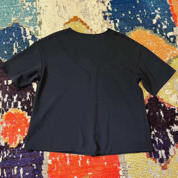 Uniqlo Black V-Neck Drape Blouse, Size Medium - Picture 3 of 6